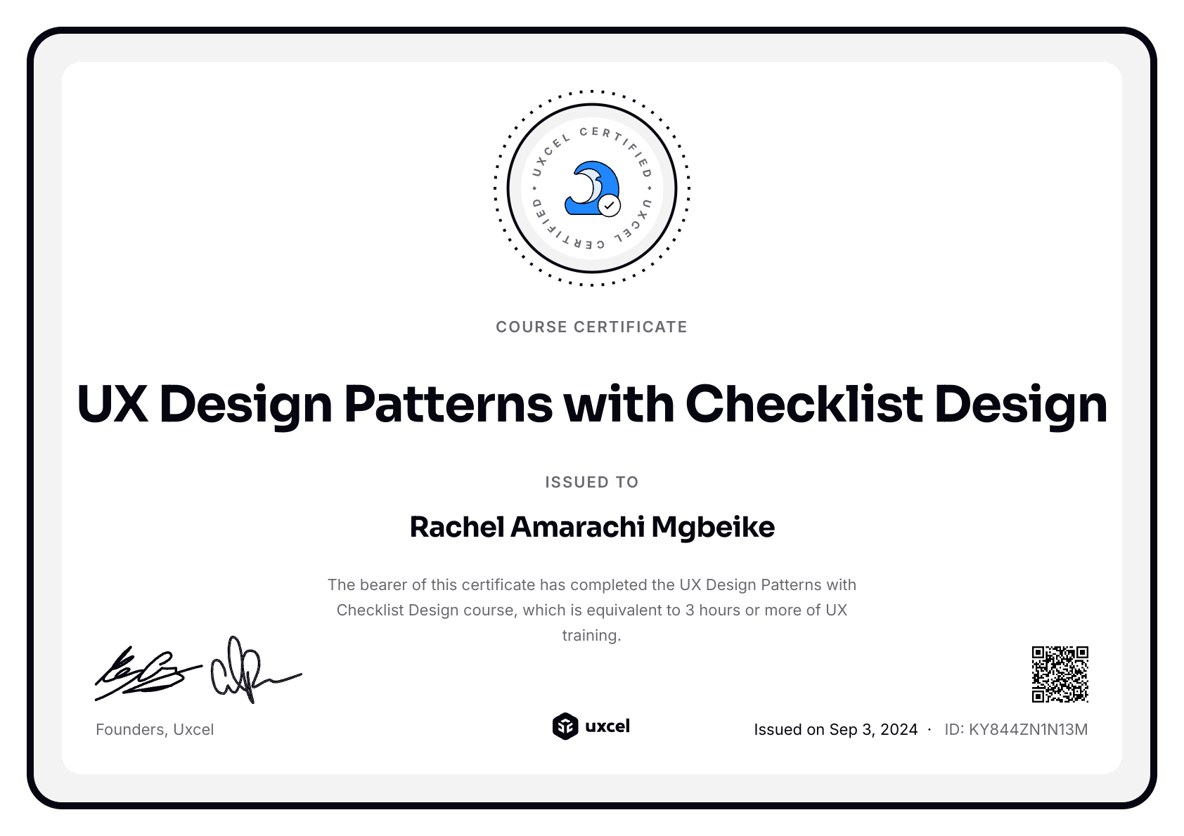 Rachel Amarachi Mgbeike's certificate